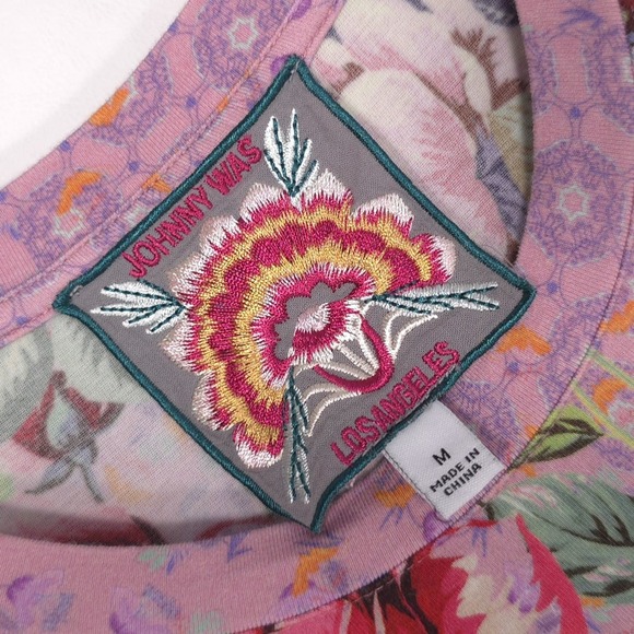 JOHNNY WAS Floral Top Blouse MEDIUM Pink Boho Bamboo Made Women's T15422-5 - Picture 3 of 10